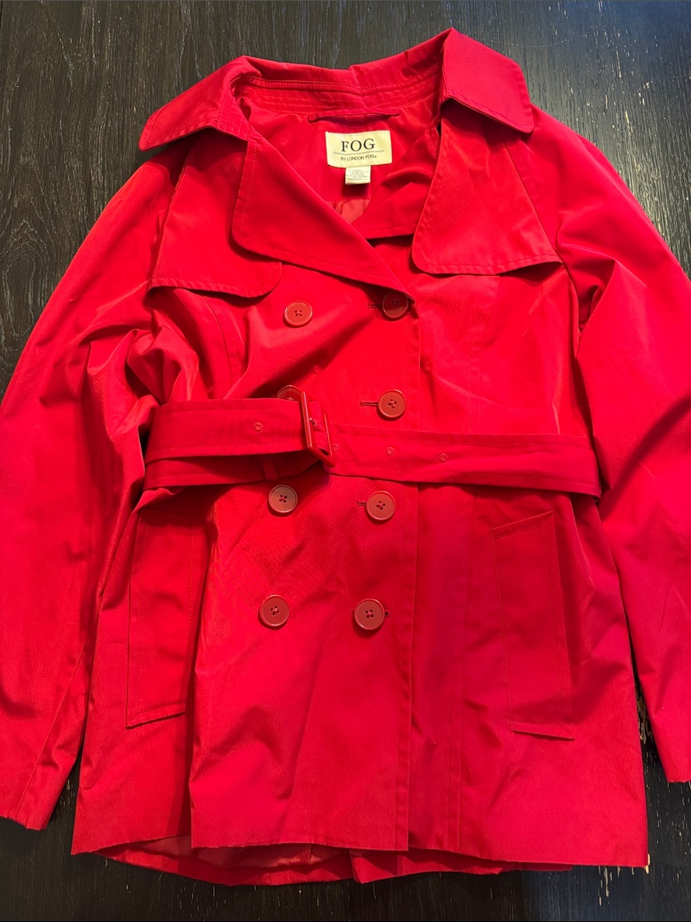 London Fog Vibrant Red Double-Breasted Trench Coat